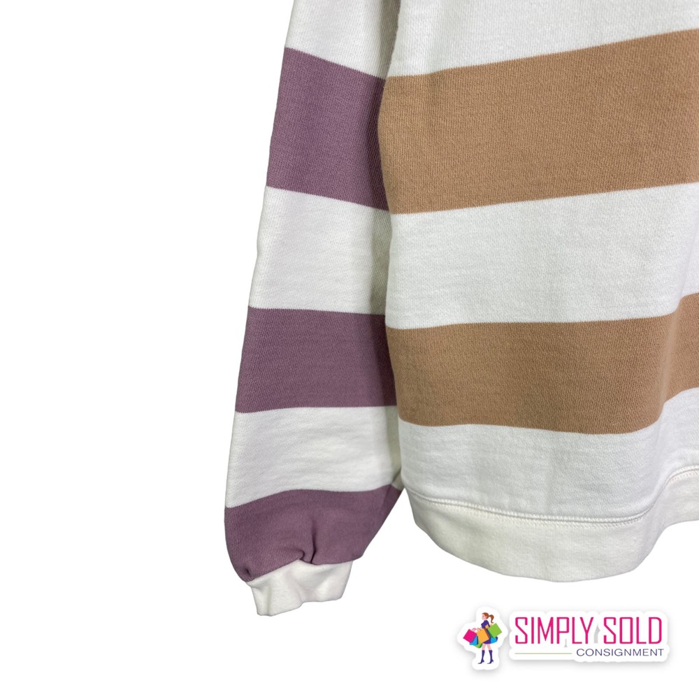 Madewell Women's (Re)sourced Cotton Swing Sweatshirt In Stripe Purple Tan Sz XS - Picture 5 of 8
